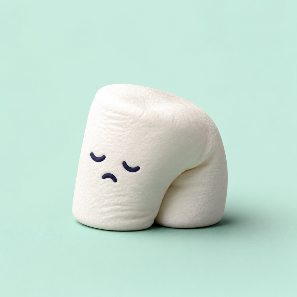 Gambaran marshmallow yang mula lembik dan jatuh